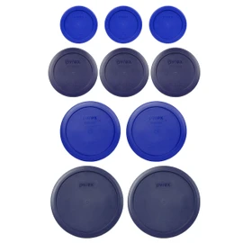 Pyrex (3) 7202-PC 1-Cup Cadet Blue, (3) 7200-PC 2-Cup Blue, (2) 7201-PC 4-Cup Cadet Blue, & (2) 7402-PC 6/7-Cup Blue Lids - Made in USA