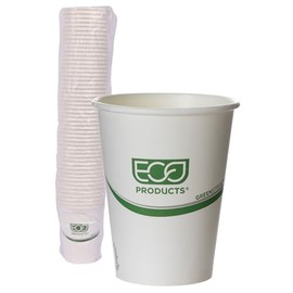 ECO PRODUCTS GreenStripe Disposable Paper Coffee Cups, Single Wall Hot Paper Cup, Plant Based PLA Lining, Biodegradable, Pack of 50, 12 oz