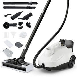 COSTWAY Multi-Purpose Steam Cleaner, Portable Steamer with Trigger Lock, Wheels & 61 OZ Water Tank, 1800W Steam Cleaning Machine for Upholstery, Car, Floor, Grout & Tile, 15 Accessories Included