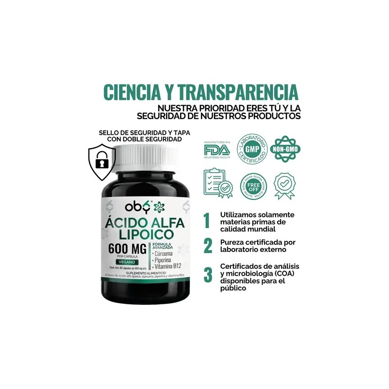 Ácido Alfa Lipoico Cúrcuma Vitamina B12 Energía Bienestar Oby Cápsulas
