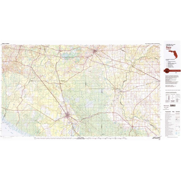 YellowMaps Perry FL topo map, 1:100000 Scale, 30 X 60 Minute, Historical, 1979, Updated 1980, 24.1 x 43.3 in - Tyvek