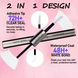 Lash Bond and Seal Lash Glue Waterproof LAUBESS 2-in-1 Cluster Lash Glue for Eyelash Clusters 72H 10ml (White/Clear)