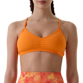 AUROLA Mercury Workout Sports Bras Women Athletic Removable Padded Backless Minimal Gym Yoga Crop Top, Seamless- Persimmon Orange, S