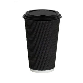 12 oz Black Ripple cups with Black lids x 500