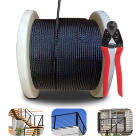 Tongmo 1/8" Black Stainless Steel Cable Railing Wire, 450ft, 7x7 Strands, Ideal for Decks, Balconies, Stairs, Includes Cable Cutter