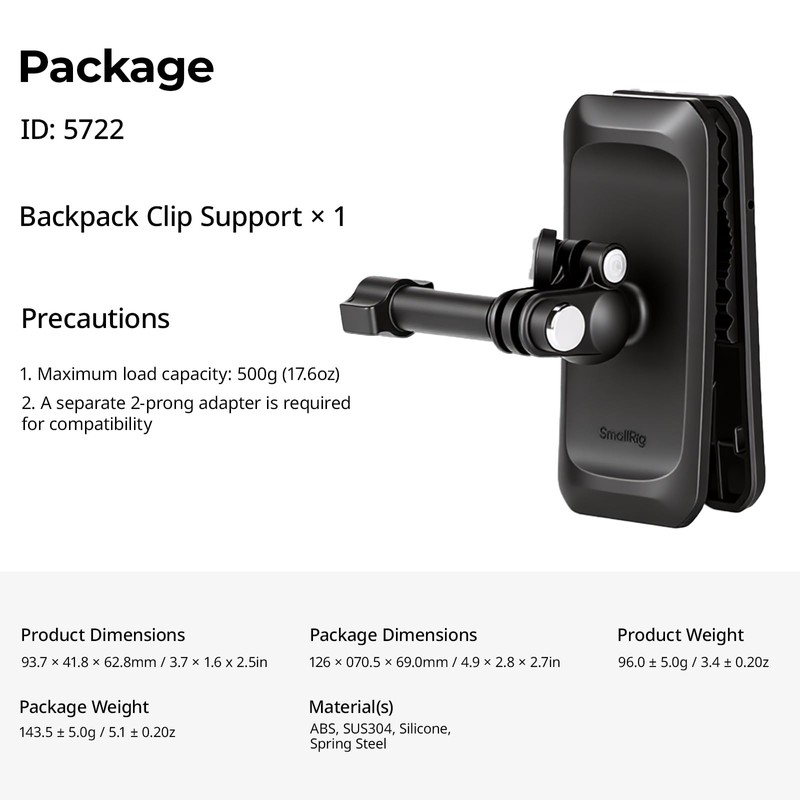 SMALLRIG マグネット式バックパックストラップクリップマウント GoPro Hero 13/12/11/10用 DJI Osmo Nano Action 6/5