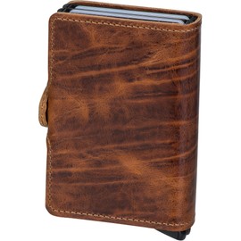 Secrid “Twinwallet” Leather Credit Card Holder and Wallet with RFID and NFC Protection Thanks to Built-In Aluminium Card Protector Brown