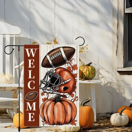 Fall Thanksgiving Garden Flags 12x18 Inch Vertical Double Sided, Pumpkin Autumn Football Sports Game Day Sign Welcome Seasonal Yard Outside Decoration