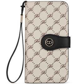 BOSTANTEN Womens Wallet Genuine Leather Large Capacity Wristlet Clutch Purse Credit Card Holder with RFID Blocking Beige