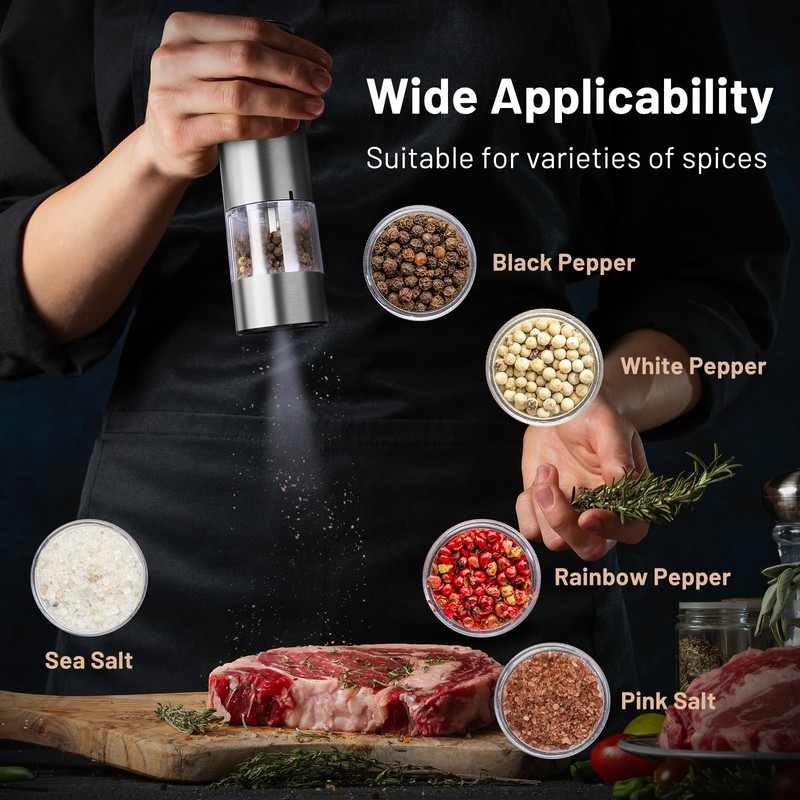 SIMPLETASTE Electric Salt and Pepper Grinder Set Automatic One Handed,