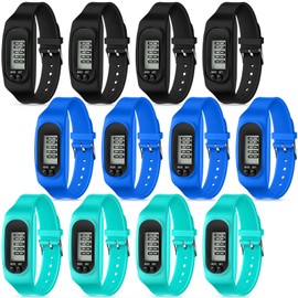 Geyoga 12 Pcs Pedometer for Walking Steps and Miles Pedometer Watch Silicone Steps Tracker Running Bracelet Ankle Step Counter for Calorie Burning and Step Counting(Mint, Blue, Black)