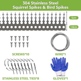 Deecam Bird Spikes, 120in Stainless Steel Outdoor Squirrel Proof Baffle for Bird Feeder Poles to Keep Raccoons Snakes Woodpeckers Away from Climbing Garden Fences Balconies Walls Roofs