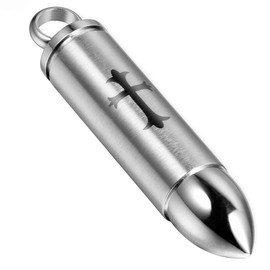 OIDEA Mens Stainless Steel Bullet Pendant Urn Holder Chain Necklace with Laser Etched Celtic Cross Design Silver