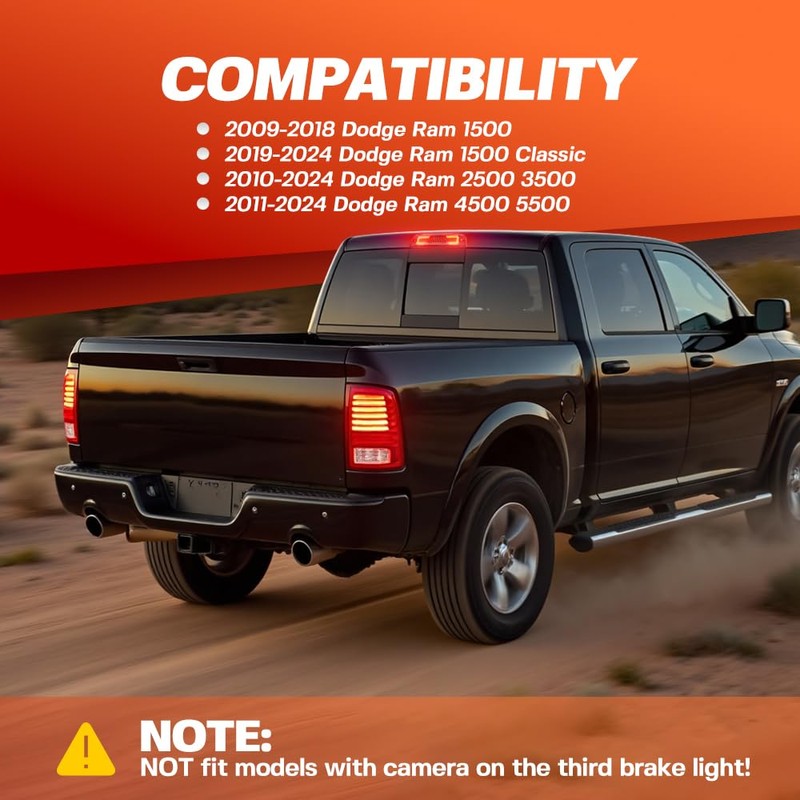 Led Third Brake Light for 2009-2018 Dodge Ram 1500/2010-2024 Ram