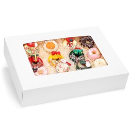 Moretoes Moretoes 20pcs 19x14x4in Sheet Cake Boxes, White Rectangle Bakery Boxes with Window, for Cake Pastry Baking Donuts Cupcake Pie Packaging