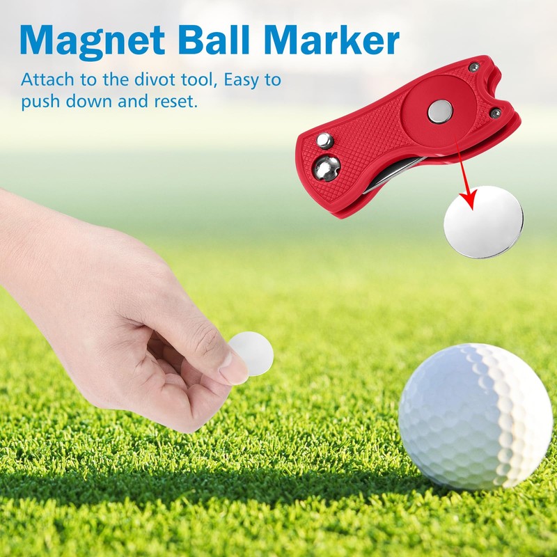 Metal Foldable Golf Divot Repair Tool with Pop-up Button, Magnetic