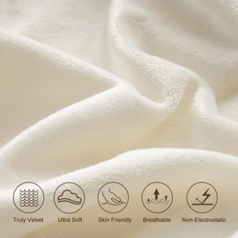 PHF Ultra Soft Velvet Fitted Sheet Twin Size, 16" Deep Pocket with Wider Stronger Elastic Band, Easy Fit Easy Care, 1 Pack Cozy Comfy Flannel Bottom Sheet for All Seasons, No Pillowcases, Cream