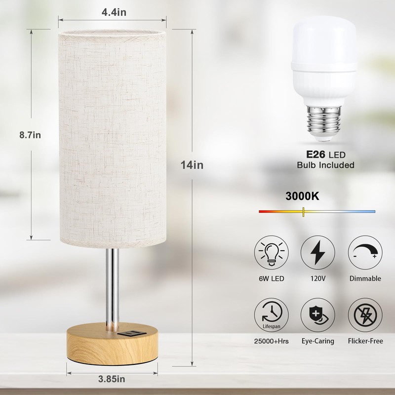 Dicoool Touch Bedside Table Lamp with USB - 3 Way