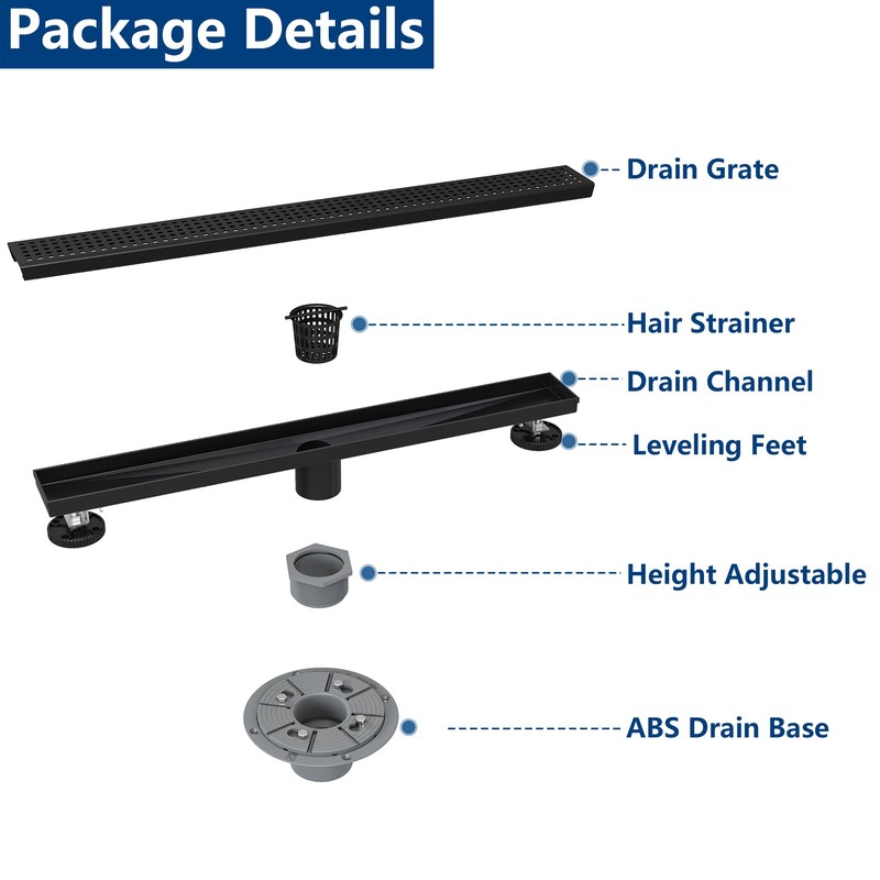 Neodrain 18-Inch Matte Black Linear Shower Drain,Stainless Steel Linear Drain