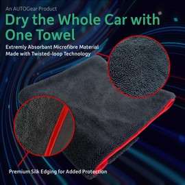 AutoGear NEW IMPROVED Car Drying Towel Extra Large 80x80cm is Super Absorbent using the Latest Twisted-Loop Microfiber Technology to provide Ultimate drying power and protection for your car.