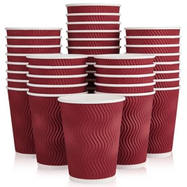JollyPack 60 Pack Paper Cups, Disposable Coffee Cups 12 oz, Red Hot Beverage Cups with Insulated Ripple Wall, Paper Ripple Cups for Christmas, Party and Daily Life