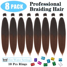8 Pack Braiding Hair Pre Stretched 22 Inch Premium Pre Stretched Braiding Hair Extensions Professional Itch Free Hot Water Setting Perm Yaki Texture Prestretched Hair (22Inch, 4/30)