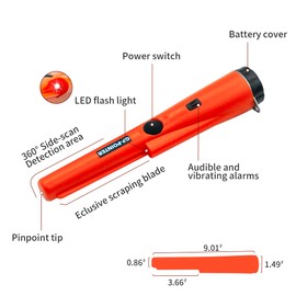 Juniho Metal Detector Pinpointer for Adults & Kids, IP68 Waterproof Handheld Pin Pointer Wand with Cover and Hook，Buzzer Vibration Sound，Orange