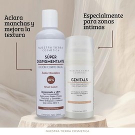 Nuestra Tierra Cosmética Loción Súper Despigmentante con Ácido Mandélico 10%, Crema Despigmentante para Zonas Íntimas Genitals, Set de Tratamiento Cor