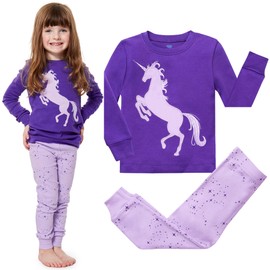 Girls Pajamas Unicorn Pegasus Lips 2 Piece 100% Super Soft Cotton, Purple, 4 Years