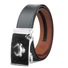 Coipdfty Men's Belts Leather Ratchet Dress Belts for Men Adjustable Belt for Casual Jeans (Brushed black-Silver bull buckle-black belt)