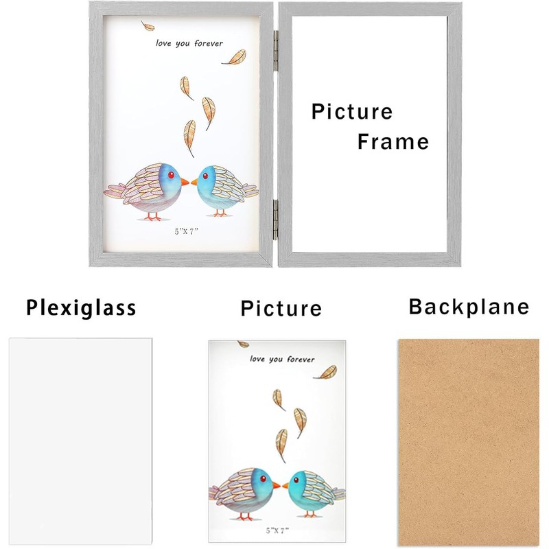 AVEAX Double 5x7 Picture Frame Hinged Folding Photo Frame with
