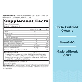 Ancient Nutrition Supergreens Gummy, Organic Superfood Gummy Made from Real Fruits, Vegetables and Herbs, for Digestive and Energy Support, 50 Count, Strawberry Watermelon