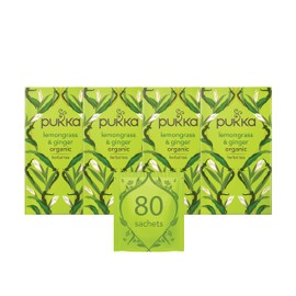 Pukka Herbs | Lemongrass & Ginger Organic Herbal Tea | Lemongrass, Ginger, Lemon Verbena Leaf and Licorice | Perfect For Feeling Strong | 4 Pack | 80 Sachets