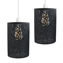 LEDSone LEDSone 2 Pack of Pendant Light Shade Metal Drum Shaped Lampshade Industrial Easy fit Ceiling Indoor Wire cage Lampshade for Kitchen Living Room Corridor (Black)