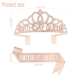 Birthday Crown Rose Gold Tiara for Women Birthday Queen Sash and Tiara Rhinestone Headband Set Glitter Birthday Hair Accessories for Women and Girls