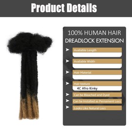 KYNLEY 12 Inch Dreadlock Extensions 0.6cm Permanent Loc Extensions Human Hair 60 Strands Real Human Hair Dread Extensions for Men/Women Can Be Dyed Bleached Curled with Cuffs Crochet Hook Comb Ombre Color #T1B/27