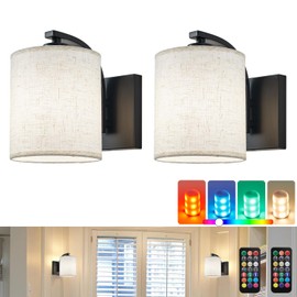 A1A9 Battery Operated Wall Sconce Set of 2, Black Cordless Rechargeable Wall Sconces with Dimmable LED Bulb, 13 Colors Wall Lights for Bedroom Living Room Hallway