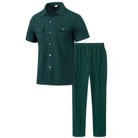 Veriliss Men's Tracksuits Outfits Set 2 Piece Shorts Sleeve Jogging Suits Warm Up Sweatsuits Sweat Track Suits Sets(Blackish Green,L)