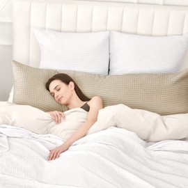 PHF Ultra Soft Waffle Weave Body Pillowcase 20" x 54", No Insert, Breathable & Skin-Friendly Body Pillow Sham with Zipper, Decorative Waffle Weave Body Pillow Cover, Khaki