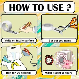 OUYOOLE Clothing Labels, 9M Iron On Name Labels for Clothes, Name Sticker for Cloth Kids with Pen, Alternative for Stamp for Clothes Kids