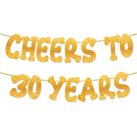 Cheers to 30 Years - Happy Birthday Party Glitter Banner - 30th Birthday and Wedding Anniversary Decorations and Supplies - Pre-strung, No DIY Required