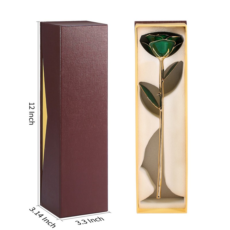 Long Stem Dipped 24k Gold Trim Red Rose In Gold