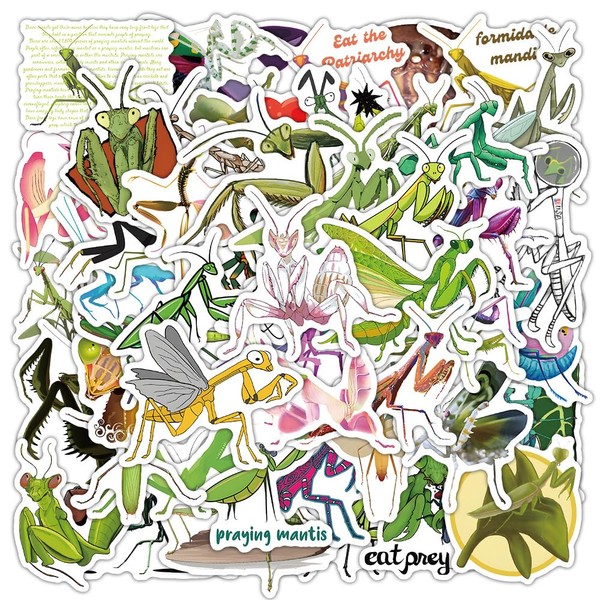 54 Pcs Mantis Stickers - Fascinating Insect Designs, Premium PVC,