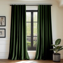Lazzzy Green Velvet Curtain Thermal Insulated Curtains 63 Inch Long Drapes for Bedroom Living Room Darkening Window Treatments Rod Pocket, Set of 2, Moss Green