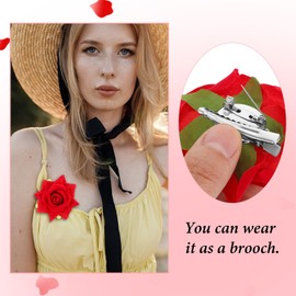 30 Pcs Red Rose Hair Clip, Red Roses Pin & Rose Brooch, 2.8" Floral Roses Flower Hair Clip for Women, Bridal, Wedding, Party