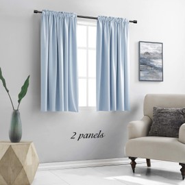 DONREN Cerulean Blue Drapes Home Fashion Thermal Insulated Room Darkening Curtains - Rod Pocket Short Curtain Panels for Bathroom (1 Pair,42 inches Wide by 54 inches Long)