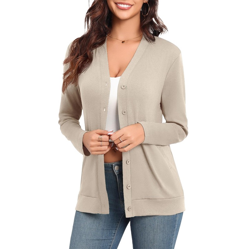 LAOLASI Women's Cardigan Long Sleeve Casual Open Front Button Down