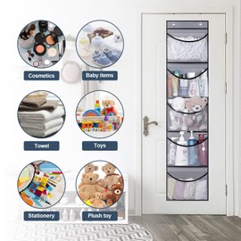 Hanging Shelf, Pack of 2 Hanging Organiser, Door Organiser, Hanging Storage Organiser with 5 Mesh Pockets, Wardrobe Organiser, Hanging Shelf Bathroom, Hanging Storage for Bedroom, Children's Room