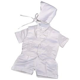 Lito Angels Baby Boys' Baptism Christening Suit Outfit Bonnet Short Sleeves 4 Piece Set Size 3-6 Months White