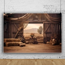 ChloropLastid 10x8ft Rustic Western Barn Backdrop Vintage Wooden House Barn Door Haystack Pumpkins Vintage Farm Theme Photography Background Baby Shower Birthday Thanksgiving Party Decor Banner
